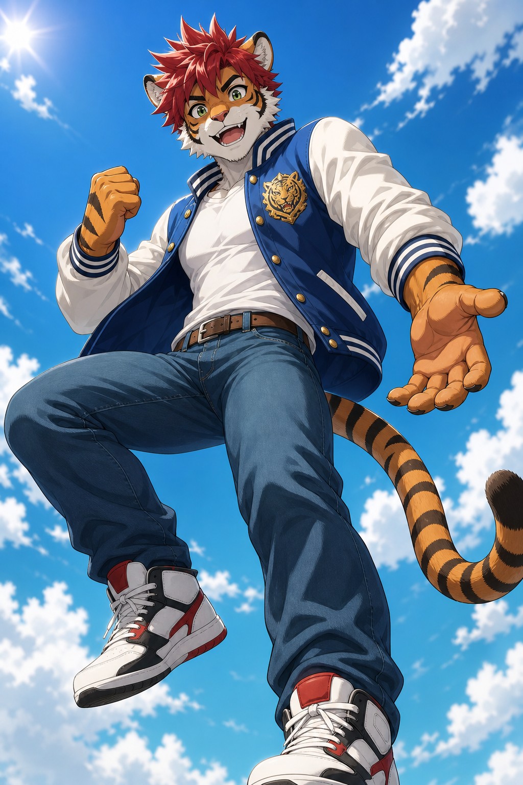 Detailed Anatomy, Tiger, Gold Emblem On Jacket, Anime Art Style AI Image