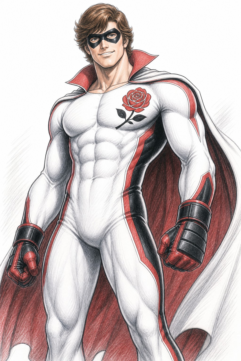 Very Tall, Padded Brawler Gloves, Classic 's Super Hero Mask Over Eyes, Charming Smile AI Image