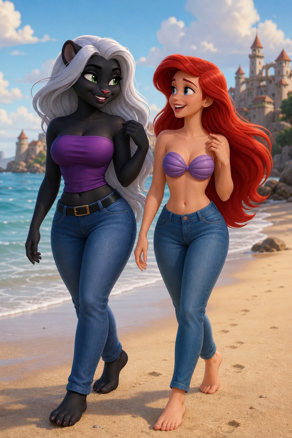 Giggles, Emerald Green Eyes, Curvy Body, Long Beautiful Hair AI Image