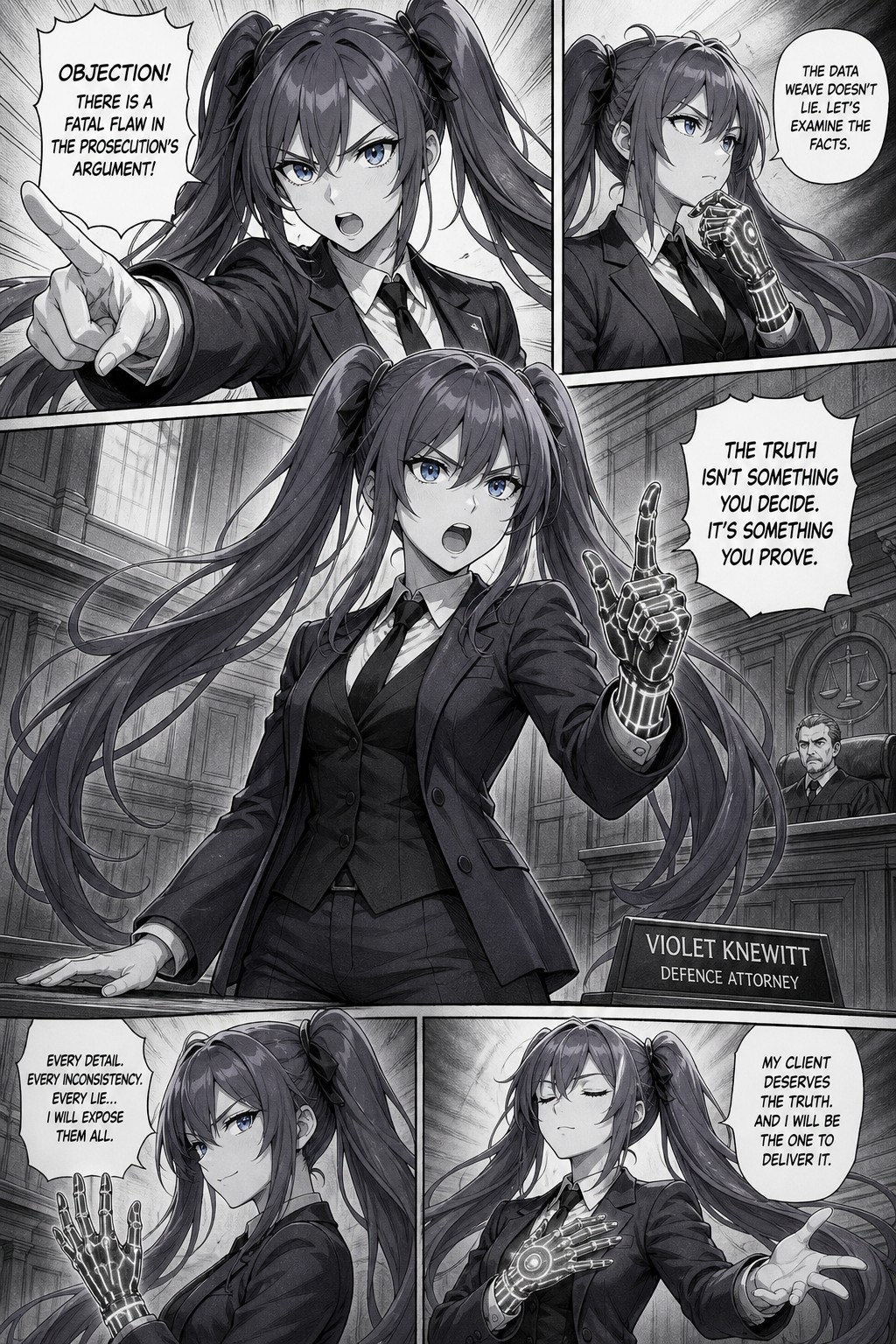 Expressive And Determined, Hairstyle, With Dramatic Courtroom Mannerisms Preserve Her Facial Appearance, Vivid Blue Eyes And A Confident AI Image