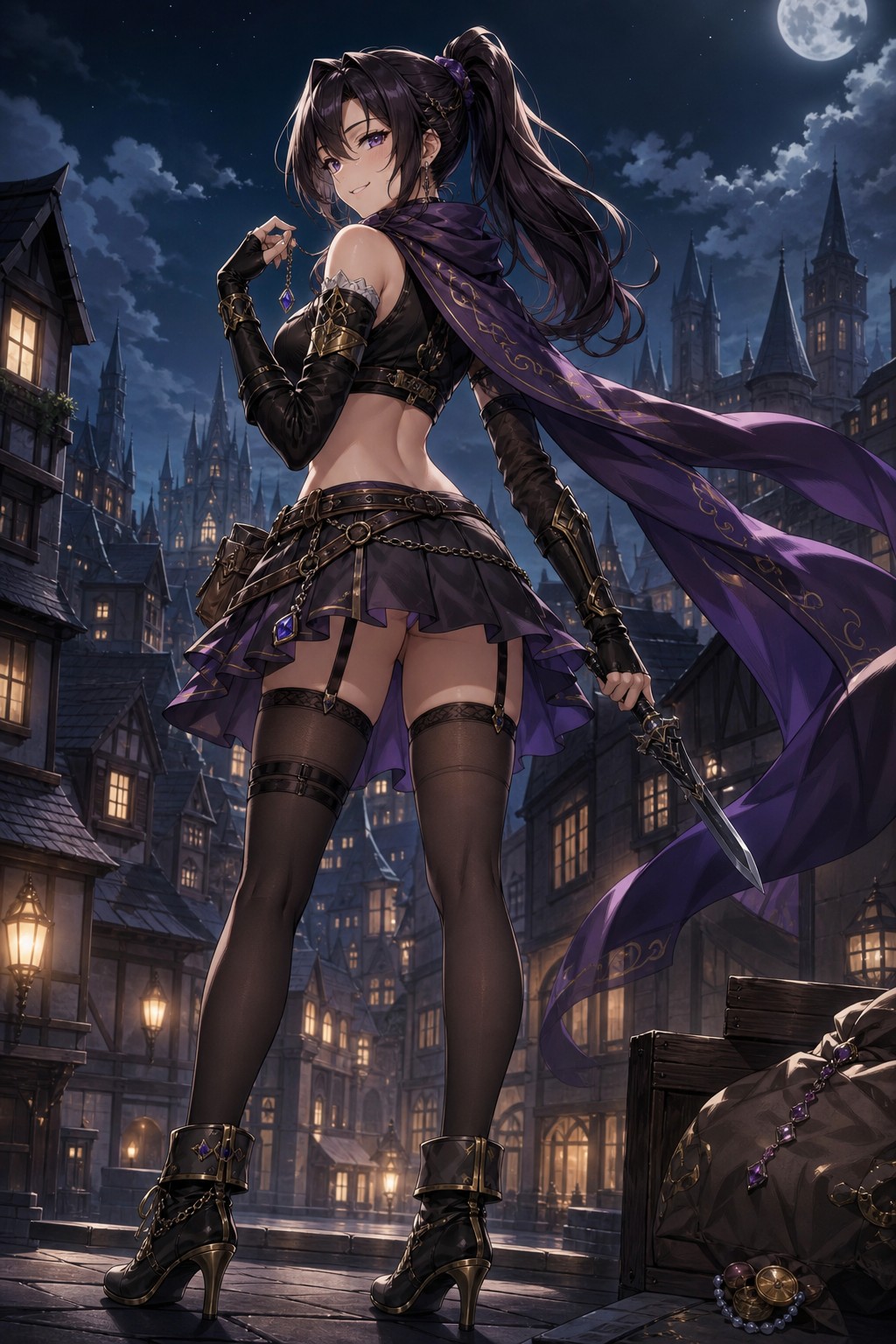 Attractive Female Adventurer For A Fantasy World Typically Seen In Isekai Anime She Is A Nimble Thief In A Short, Bare Midriff, Skirt, In The Style Of Detailed Neo-anime AI Image