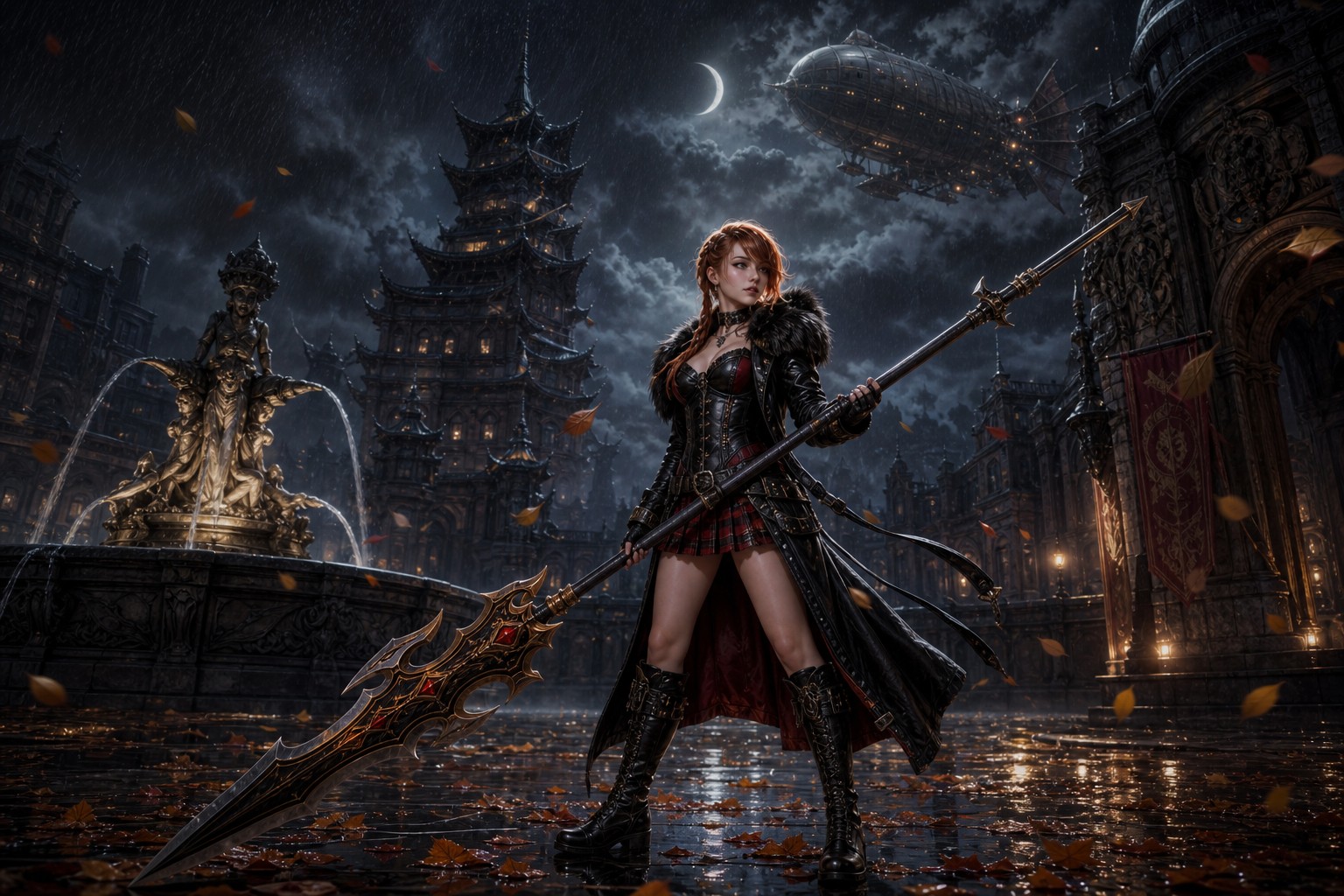 Cloudy Sky, Ginger Hair, Girl, Autumn AI Image