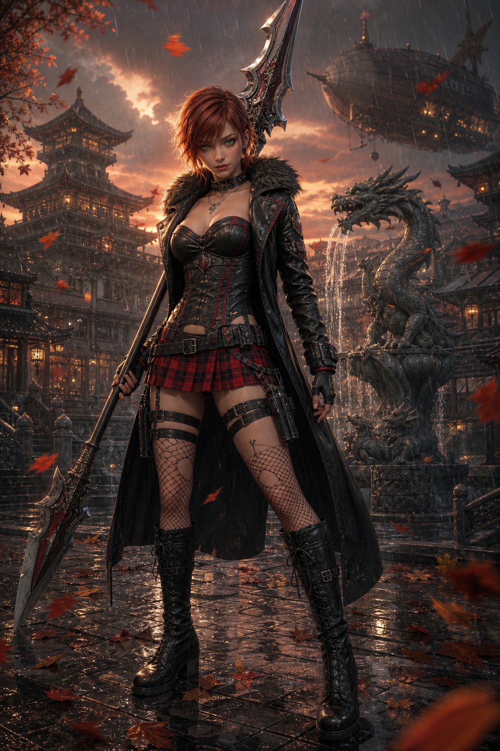 Ethereal-fantasy-style, Short Emo Hair, Seductive Facial Expression, Autumn AI Image