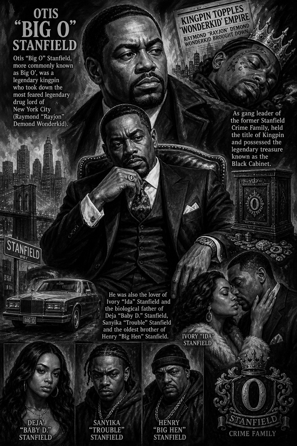 Held The Title Of Kingpin And Possessed The Legendary Treasure Known As The Black Cabinet He Was Also The Lover Of Ivory "ida" Stanfield And The Biological Father Of Deja "baby D" Stanfield, Sanyika "trouble" Stanfield And The Oldest Brother Of Henry "big Hen" Stanfield, Was A Legendary Kingpin Who Took Down The Most Feared Legendary Drug Lord Of New York City Raymond "rayjon" Demond Wonderkid As Gang Leader Of The Former Stanfield Crime Family, More Commonly Known As Big O' AI Image