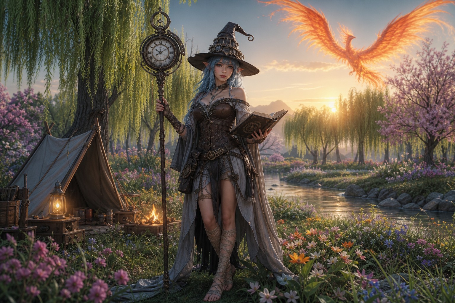 Barefoot, Hand Wraps, Phoenix Flying In Background, Green Eyes AI Image