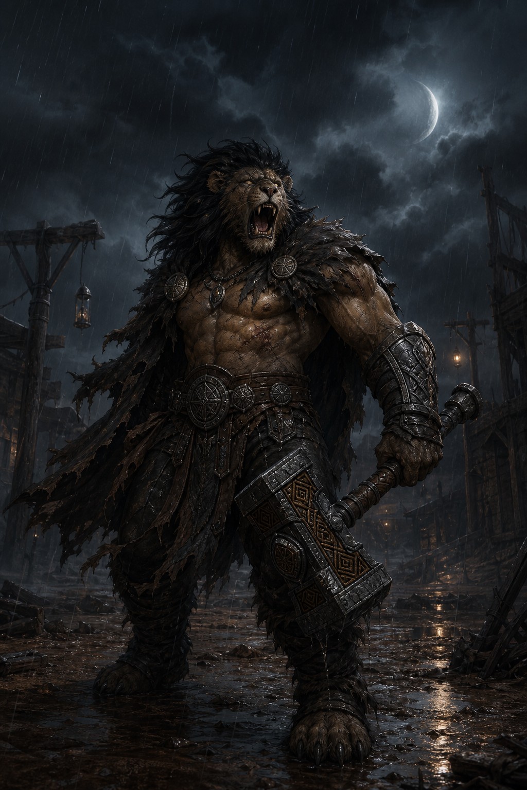 Brawler Build, Viking Style Armor, Lionman, Center Of Ghost Town AI Image