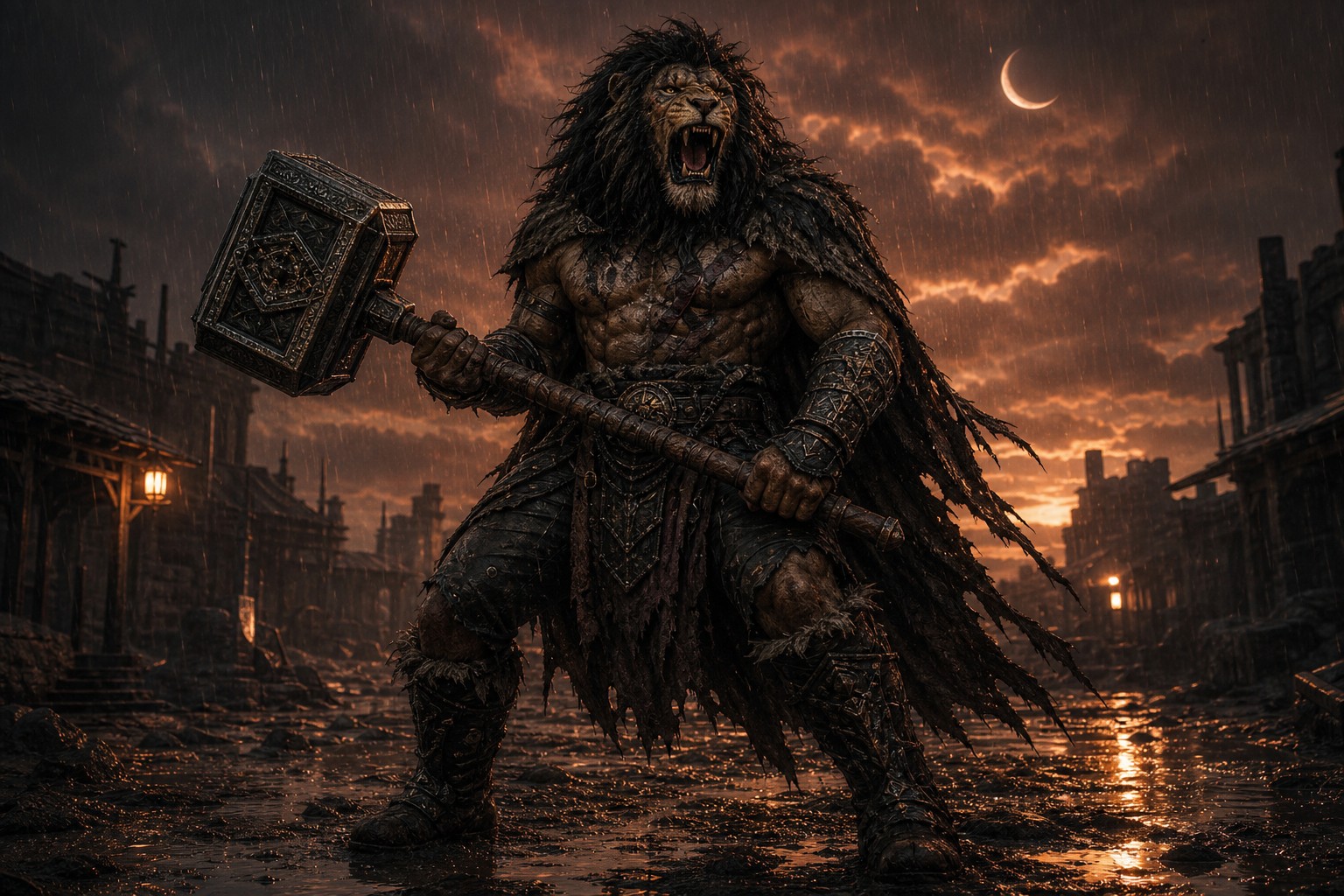 Shirtless, Brawler Build, Lionman, Anthropomorphic AI Image