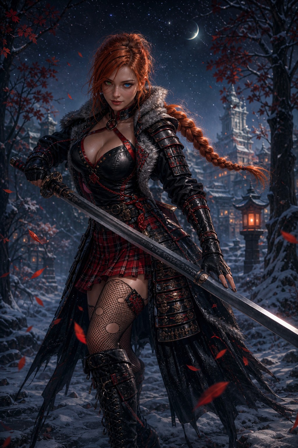 Waning Crescent Moon, Girl, Starry Sky, Walking Through Center Of Enchanted Forrest AI Image