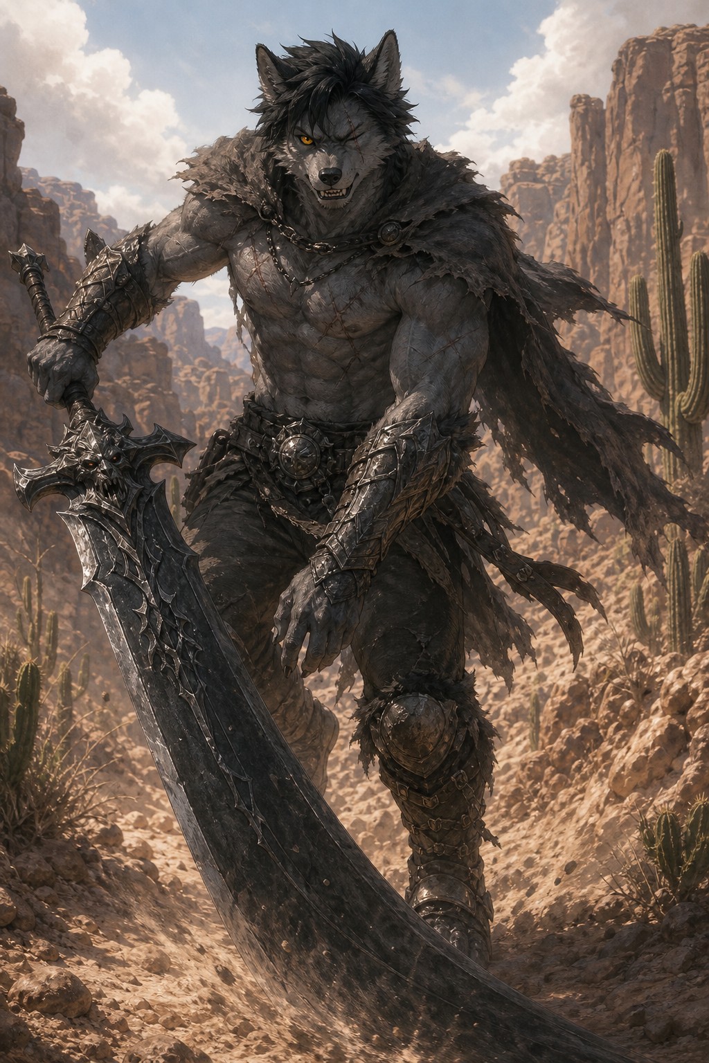 Brawler Build, Anthropomorphic, Mid-day, Angry Expression AI Image